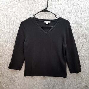 Pendleton Shirt Womens Medium Black V Neck 3/4 Sleeve Preppy Careerwear Casual